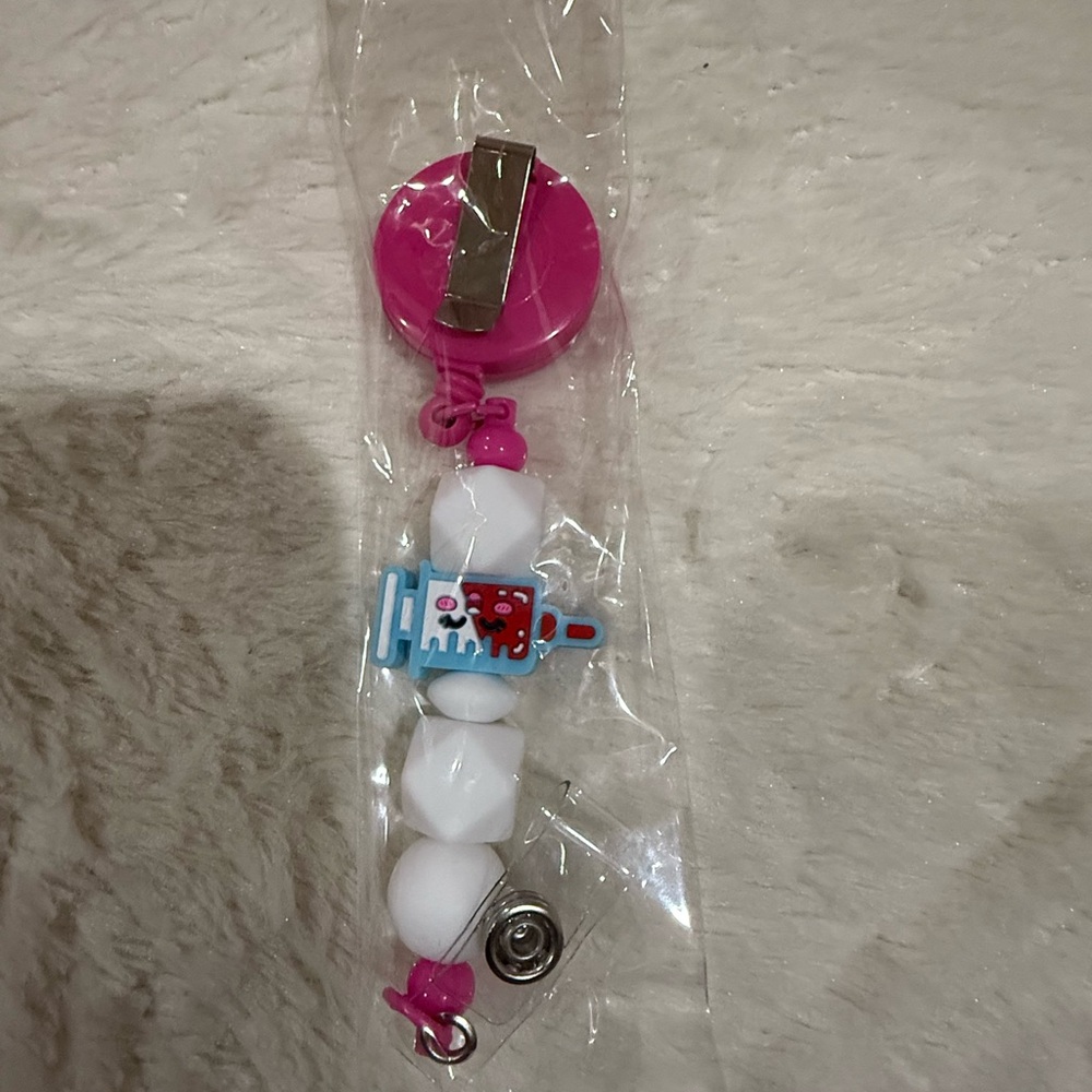 Pink and White Pacifier Clip
